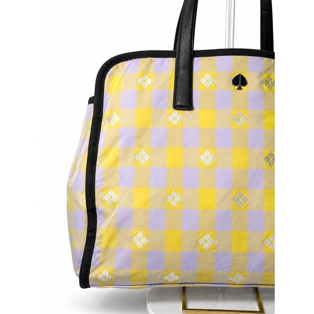 Kate Spade Morley Plaid Nylon Tote Yellow Lilac Large NWT - Picture 5 of 12
